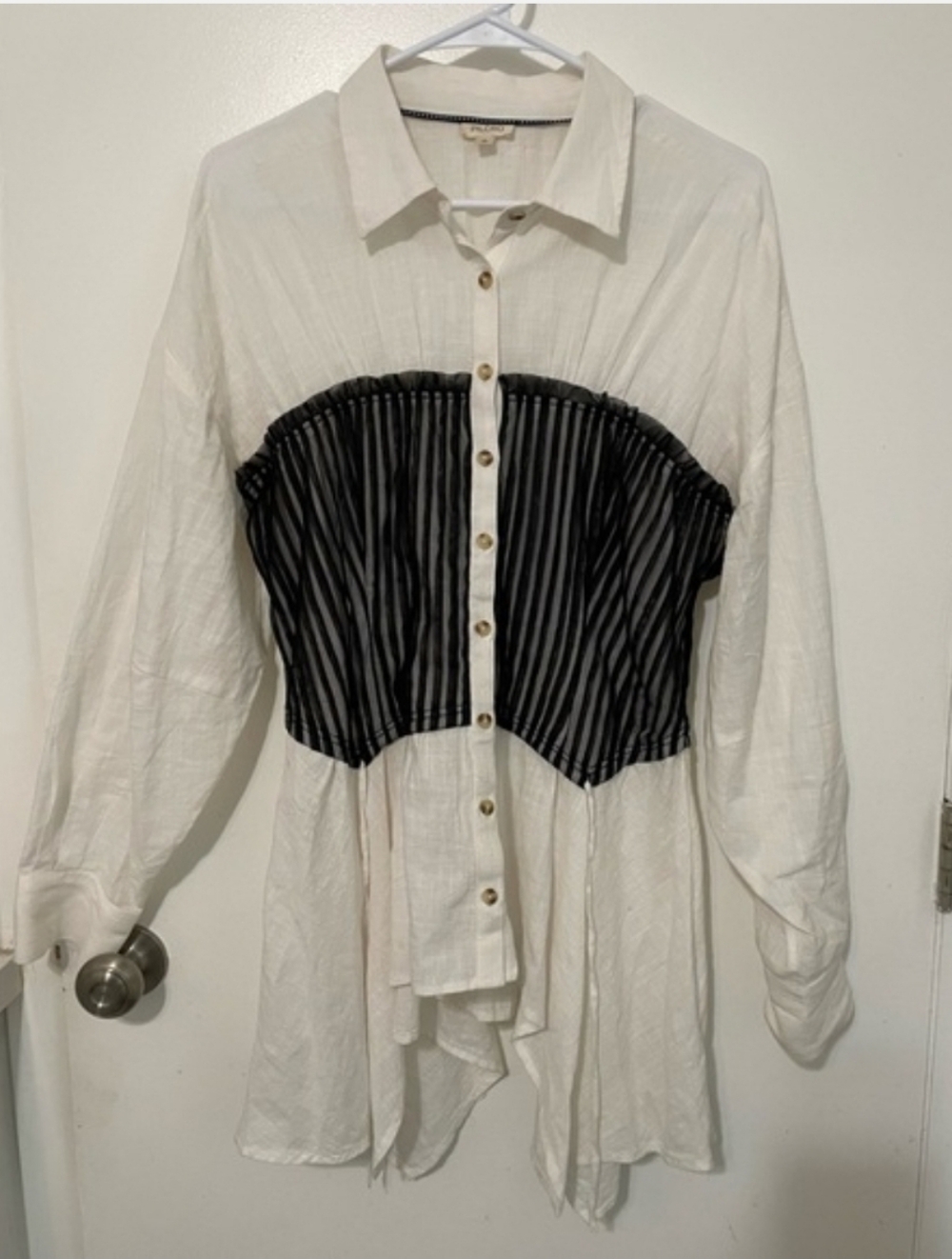 Anthropologie Pilcro Reworked Corset Buttondown Shirt - Picture 4 of 11